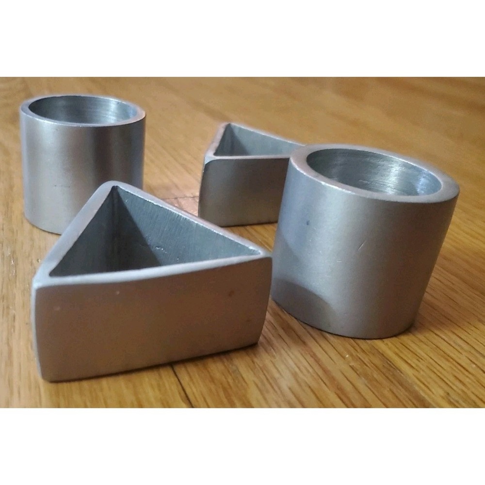 Vintage Brutalist Metal Napkin Rings Set 4 Geometric Circle Triangle Silver‎ MCM